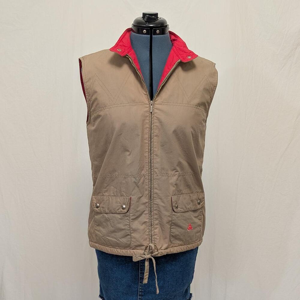 Billy Barclay tan and red 100% cotton zip‑front utility vest, size L